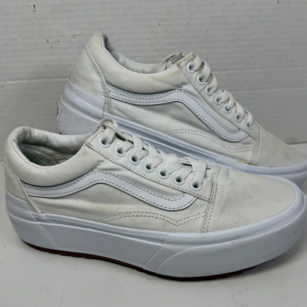 Vans Old‎ Skool Stacked White Platform Sneakers Womens 8 Mens 6.5 Low Top Shoes